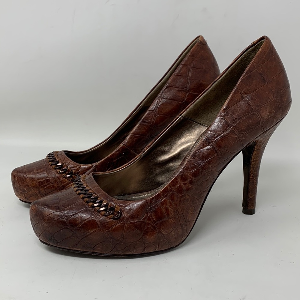 Isola Wisteria brown leather heel dress shoes platform pumps